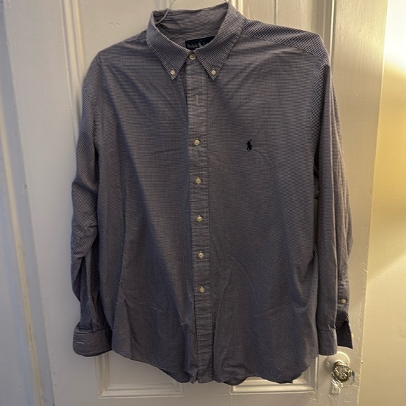 Men’s navy blue checkered, Ralph Lauren button down size 17 1/2 X 34/35 - Picture 1 of 3